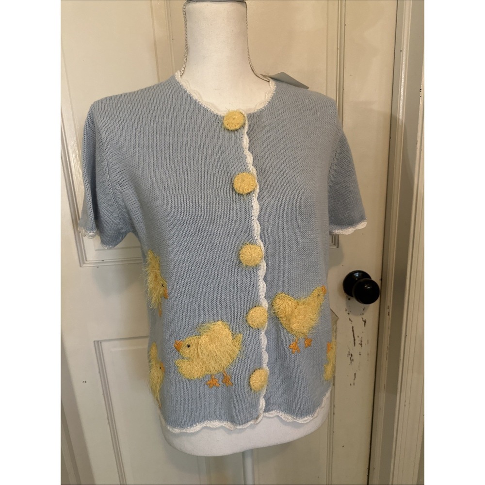 BellePointe VTG NWT Fuzzy Chicks Cardigan Easter Short Sleeve sweater Sz S